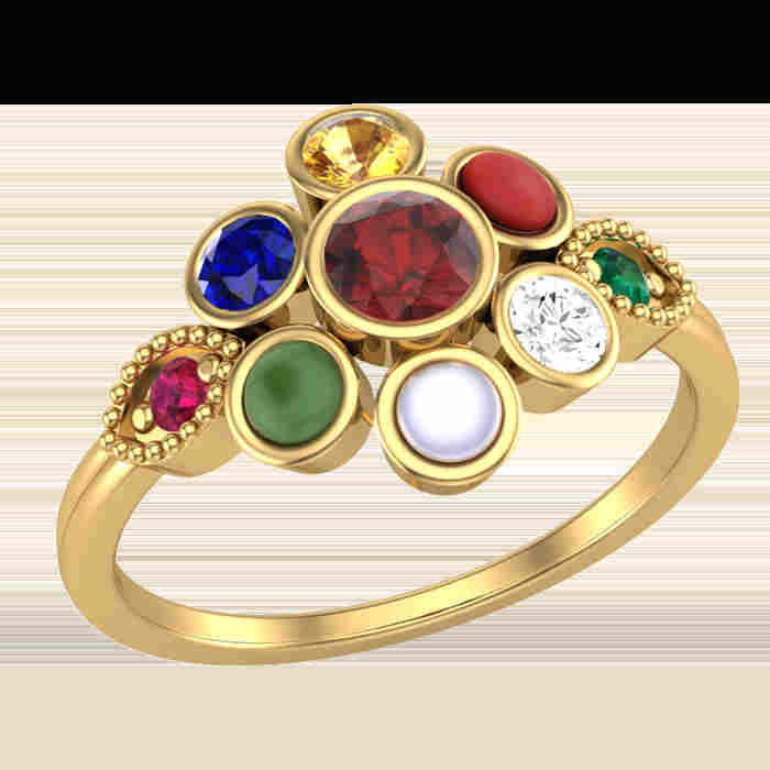 gold navratna ring designs with weight for women - YouTube