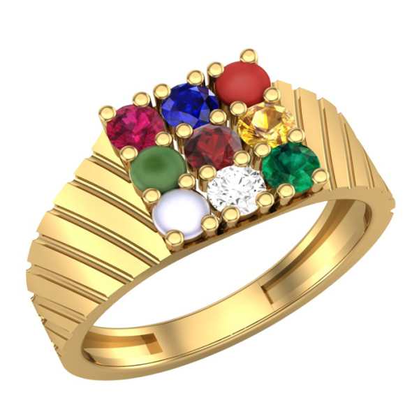 Big Stone Navaratna Ring made with 22k Gold - Gleam Jewels