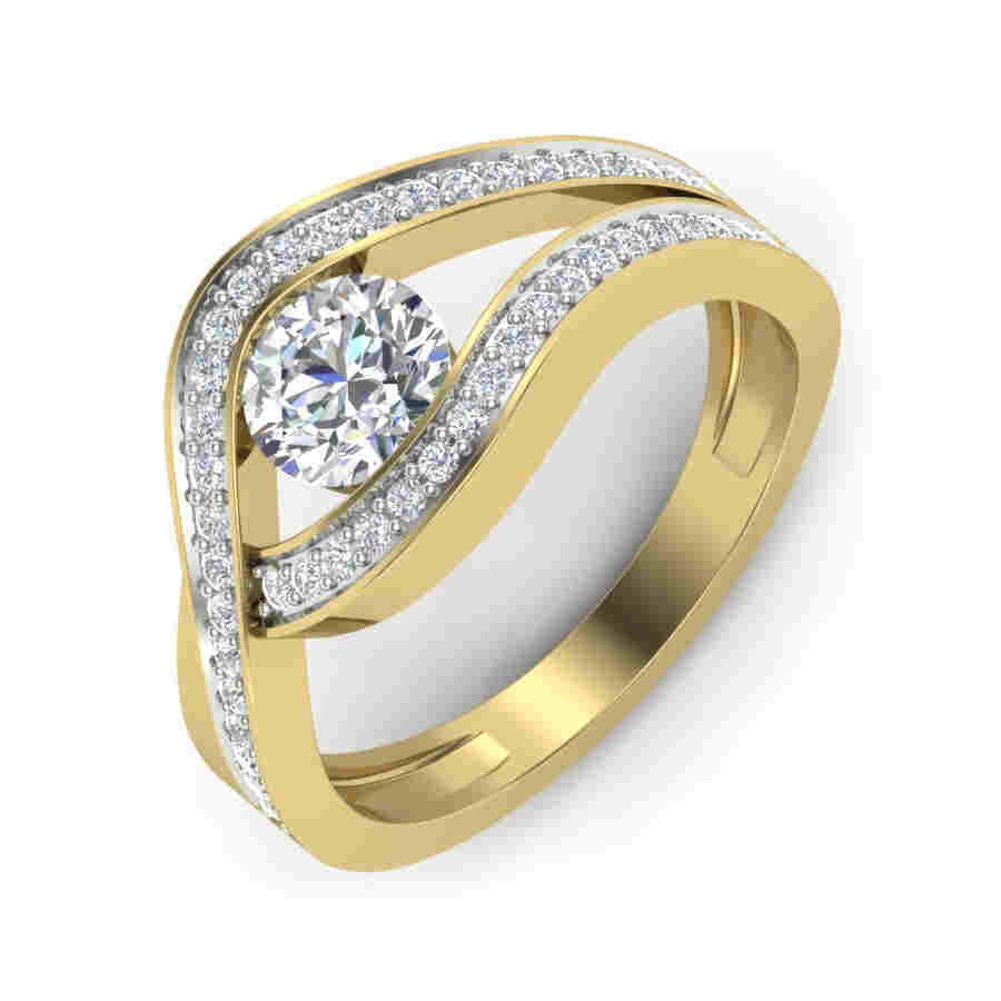 Solitaire Diamond Cluster French Pave Ring For Engagement 3D Model